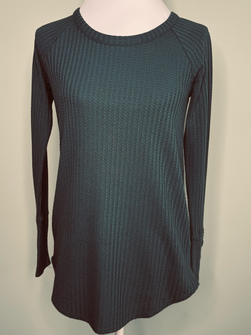 Chaser Teal Green Waffle Knit Tunic Top Small Long Sleeve Button Cuffs